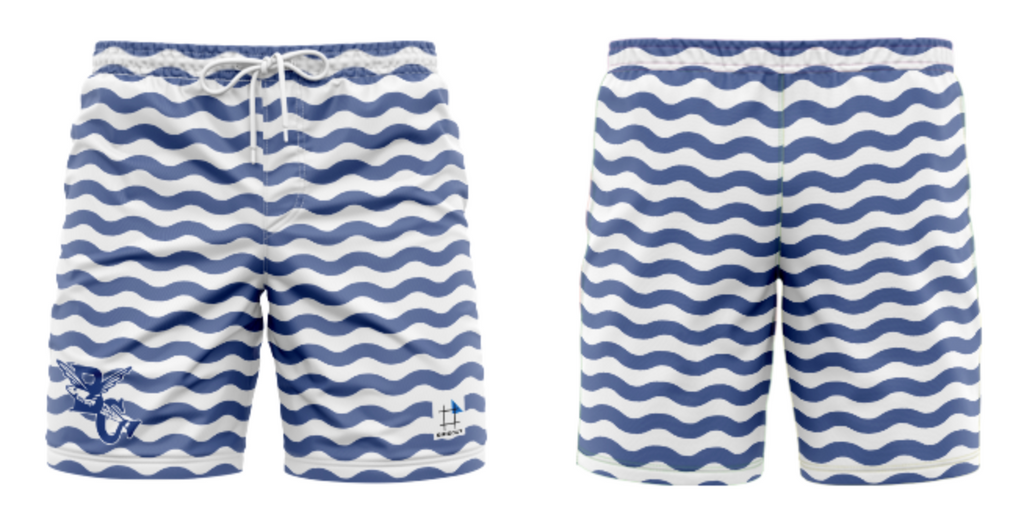 The Beach Club Classic Wave Stripe Custom Volley Shorts with Compression Liner