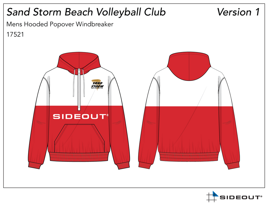 Sand Storm Red and White Horizon Volleyball Popover Windbreaker with Hood