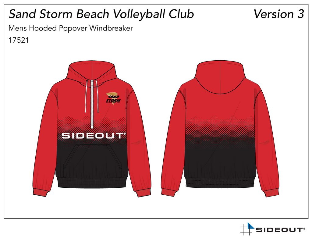 Sand Storm Red and Black Halftone Volleyball Popover Windbreaker with Hood