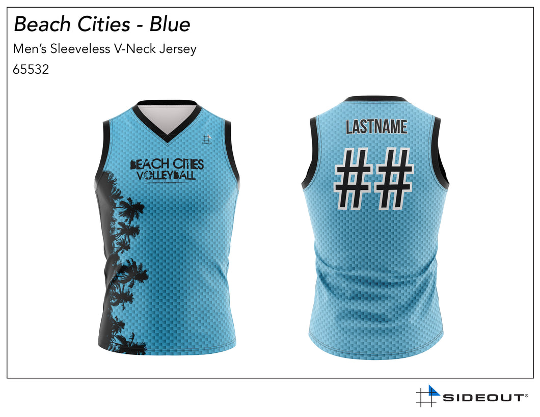 CUSTOM Beach Cities Volleyball Club Boy's Light Blue Sleeveless Jersey - Personalized